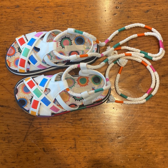 Farm Rio off white sunset anatomic sandal with back tie multi colored size 6 - Picture 13 of 16